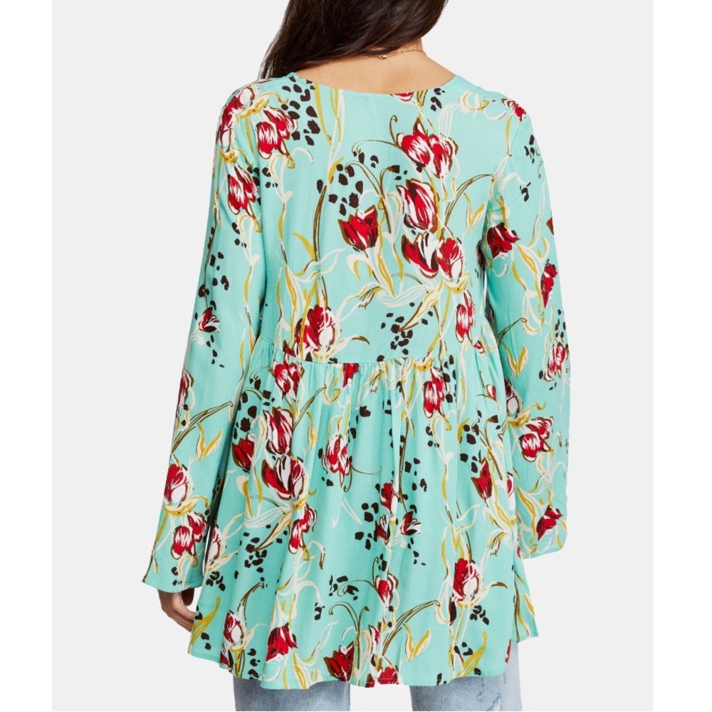 Free People Women's Green Floral Bella Printed Tunic Mini Dress Size XS NWT - Picture 3 of 9